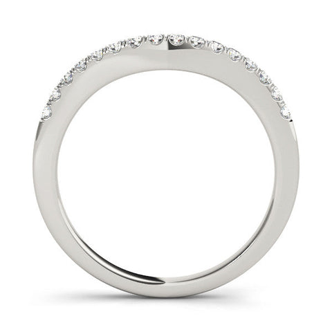 White gold Pavé Round Diamond Curved Band with Shared Prong Setting