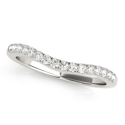 White gold Pavé Round Diamond Curved Band with Shared Prong Setting