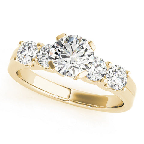 Yellow gold Marquise Brilliant Cut Diamond Five-Stone Prong Set Engagement Ring with Channel Band