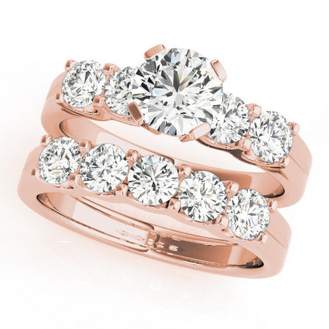 Rose gold Pear Brilliant Cut Diamond Five-Stone Prong Set Engagement Ring with Channel Band