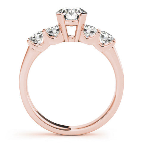 Rose gold Round Brilliant Cut Diamond Five-Stone Prong Set Engagement Ring with Channel Band