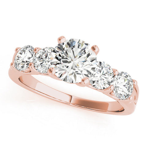 Rose gold Emerald Brilliant Diamond Five-Stone Engagement Ring with Prong Setting on a Classic Band