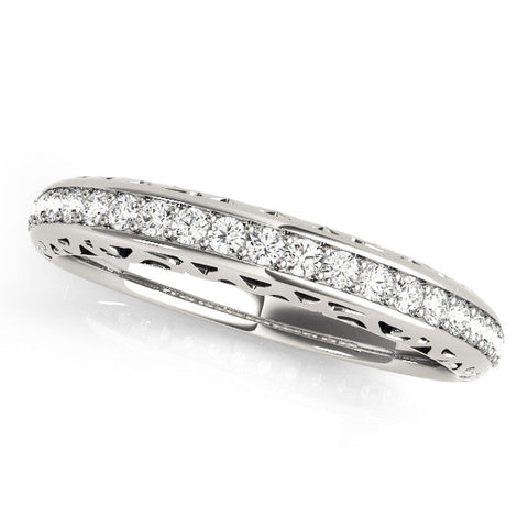 White gold Round Diamond Channel Set Eternity Band with Filigree Detailing
