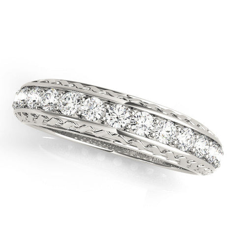 White gold Round Diamond Channel Set Milgrain Eternity Band