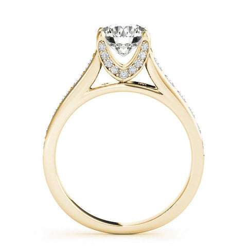 Yellow gold Radiant Brilliant Cut Diamond Engagement Ring with Pavé Band and Four-Prong Setting