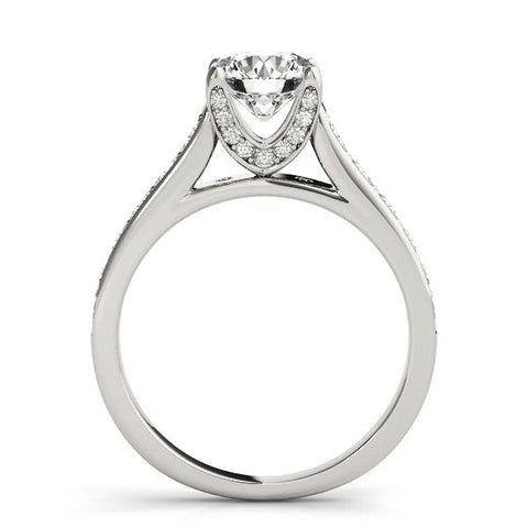 White gold Princess Brilliant Cut Diamond Engagement Ring with Pavé Band and Four-Prong Setting