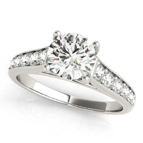 White gold Cushion Brilliant Cut Diamond Engagement Ring with Pavé Band and Four-Prong Setting