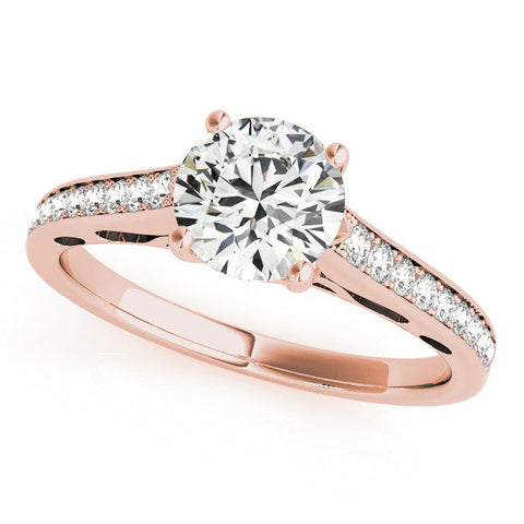 Rose gold Radiant Solitaire Prong Set Diamond Engagement Ring with Pave Band