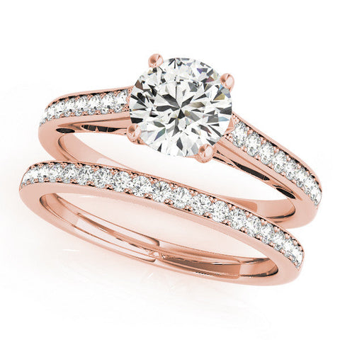 Rose gold Cushion Solitaire Prong Set Diamond Engagement Ring with Pave Band