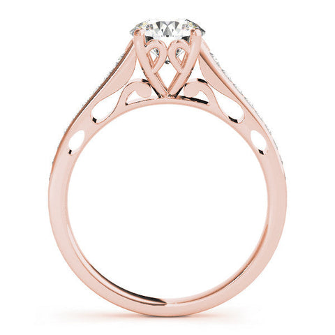Rose gold Round Solitaire Prong Set Diamond Engagement Ring with Pave Band