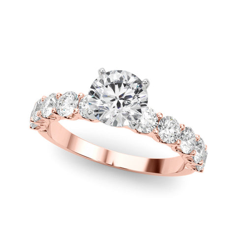 Rose gold Heart Diamond Prong Setting with Side Stones on a Pave Band