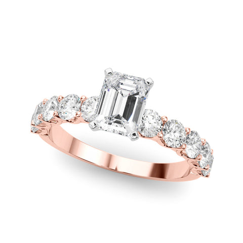Rose gold Radiant Diamond Prong Setting with Side Stones on a Pave Band