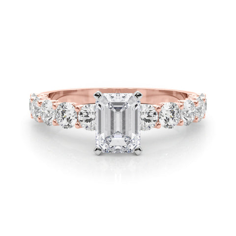 Rose gold Radiant Diamond Prong Setting with Side Stones on a Pave Band