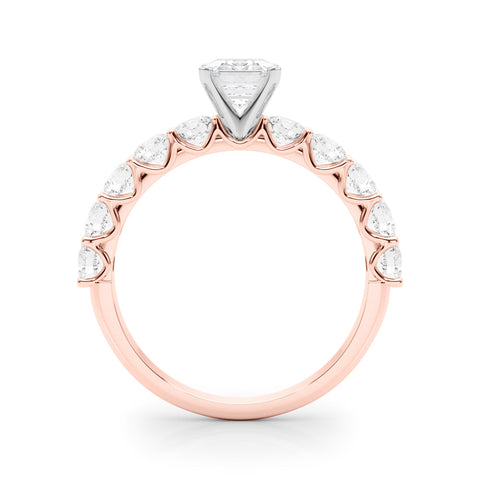 Rose gold Radiant Diamond Prong Setting with Side Stones on a Pave Band