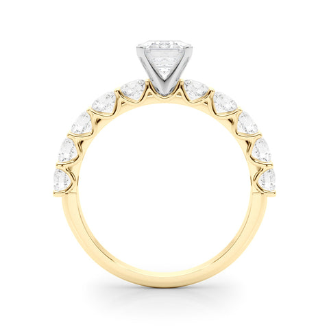 Yellow gold Radiant Diamond Prong Setting with Side Stones on a Pave Band