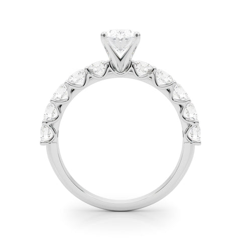 Silver Oval Diamond Prong Setting with Side Stones on a Pave Band