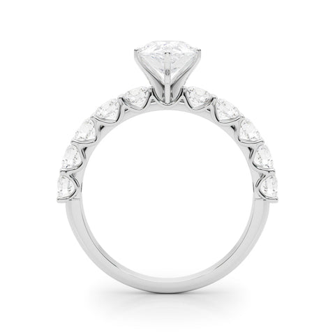 Silver Pear Diamond Prong Setting with Side Stones on a Pave Band