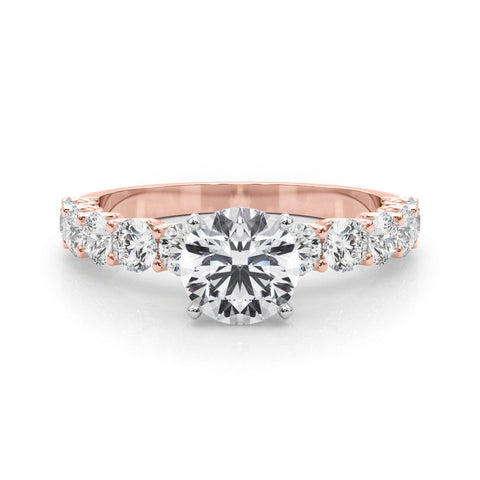 Rose gold Heart Diamond Prong Setting with Side Stones on a Pave Band