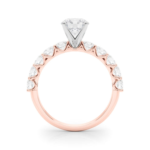 Rose gold Heart Diamond Prong Setting with Side Stones on a Pave Band