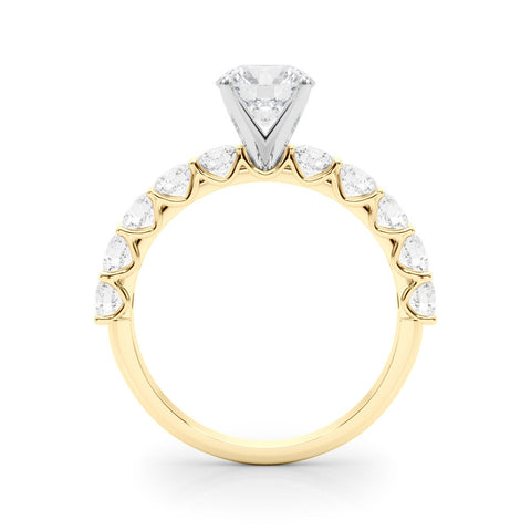 Yellow gold Heart Diamond Prong Setting with Side Stones on a Pave Band
