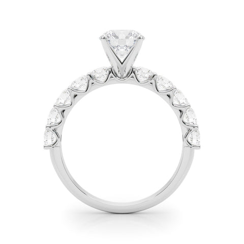 Silver Heart Diamond Prong Setting with Side Stones on a Pave Band