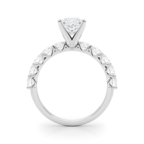 Silver Princess Diamond Prong Setting with Side Stones on a Pave Band