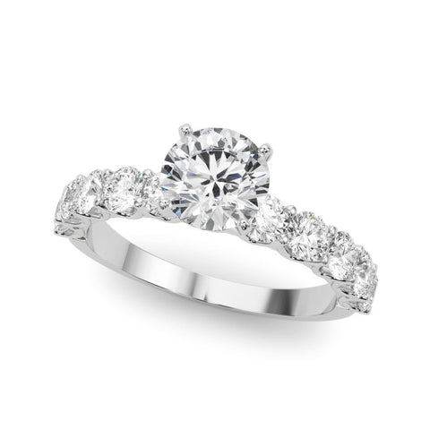 Silver Heart Diamond Prong Setting with Side Stones on a Pave Band
