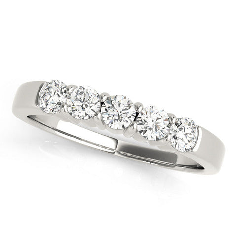 White gold Five-Stone Round Diamond Channel Set Band with Shared Prong Setting