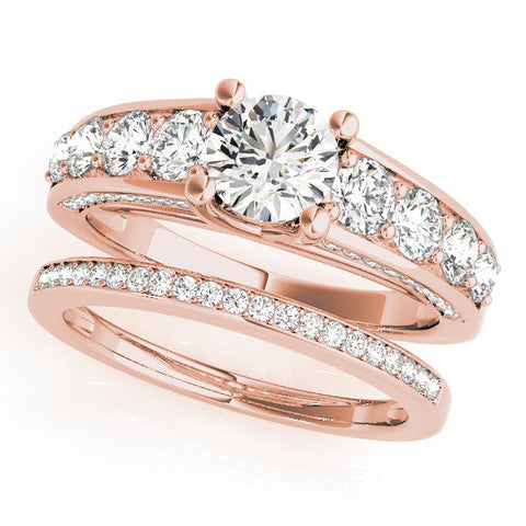 Rose gold Round Brilliant Channel-Set Diamond Engagement Ring with Split Shank and Four-Prong Setting