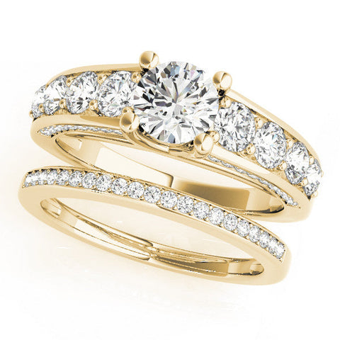 Yellow gold Round Brilliant Channel-Set Diamond Engagement Ring with Split Shank and Four-Prong Setting