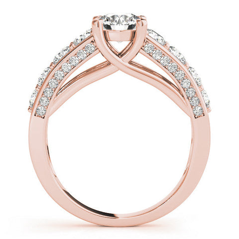 Rose gold Round Brilliant Channel-Set Diamond Engagement Ring with Split Shank and Four-Prong Setting