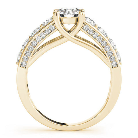 Yellow gold Round Brilliant Channel-Set Diamond Engagement Ring with Split Shank and Four-Prong Setting