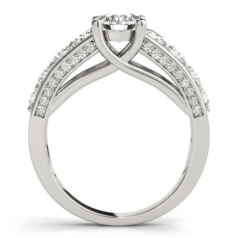White gold Round Brilliant Channel-Set Diamond Engagement Ring with Split Shank and Four-Prong Setting