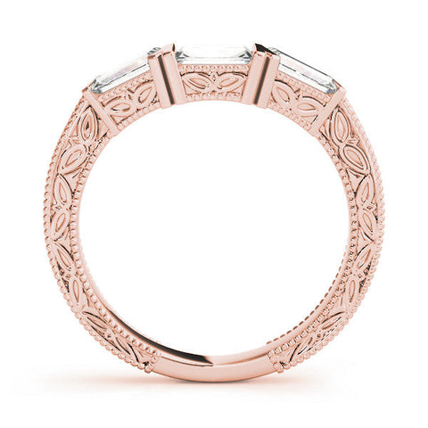 Rose gold Baguette Cut Channel Set Milgrain Band with V-Prong Setting