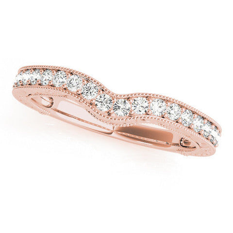 Rose gold Pave Round Diamond Curved Milgrain Band