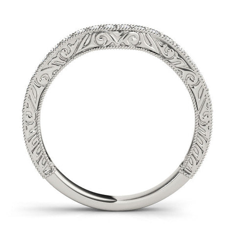 White gold Pave Round Diamond Curved Milgrain Band