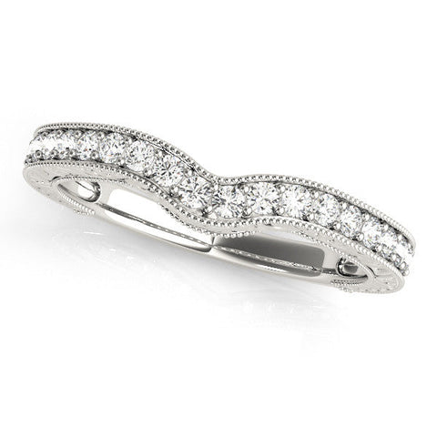 White gold Pave Round Diamond Curved Milgrain Band