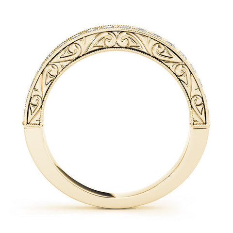 Yellow gold Channel Set Round Diamond Eternity Band with Milgrain Edging
