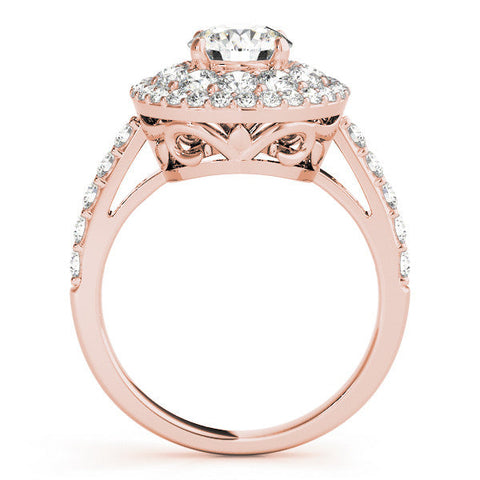 Rose gold Double Halo Round Diamond Pave Split Shank Prong Setting Ring