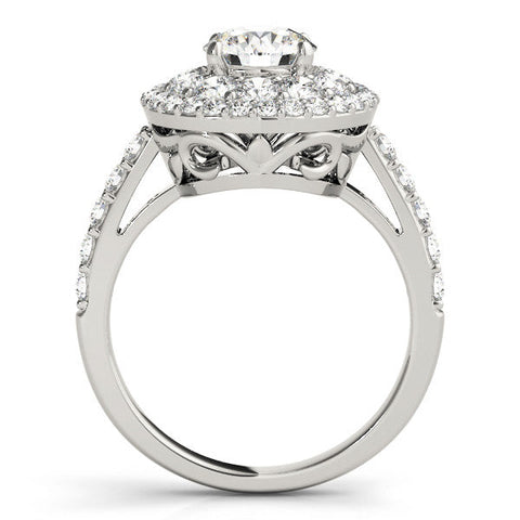 White gold Double Halo Round Diamond Pave Split Shank Prong Setting Ring