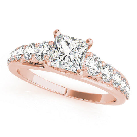 Rose gold Emerald Cut Diamond Engagement Ring with Pavé Band and Four-Prong Setting