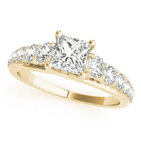 Yellow gold Heart Cut Diamond Engagement Ring with Pavé Band and Four-Prong Setting