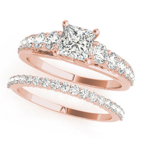 Rose gold Emerald Cut Diamond Engagement Ring with Pavé Band and Four-Prong Setting