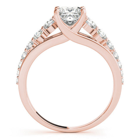 Rose gold Emerald Cut Diamond Engagement Ring with Pavé Band and Four-Prong Setting