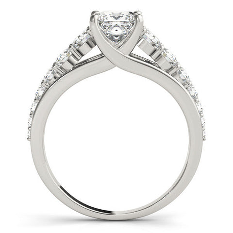 White gold Emerald Cut Diamond Engagement Ring with Pavé Band and Four-Prong Setting