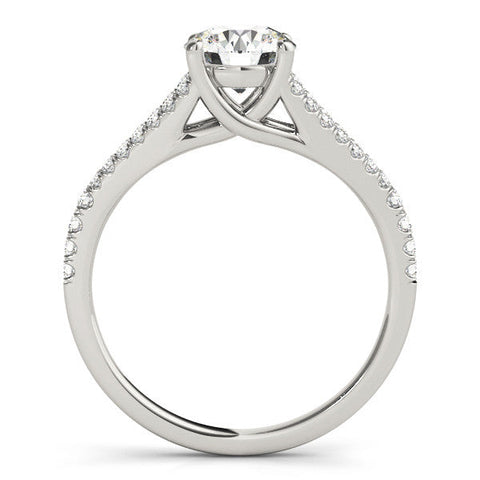 Silver Round Cut Split Shank Pave Diamond Engagement Ring with Four-Prong Setting