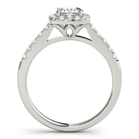 Silver Cushion Halo Pavé Diamond Engagement Ring with Four-Prong Setting