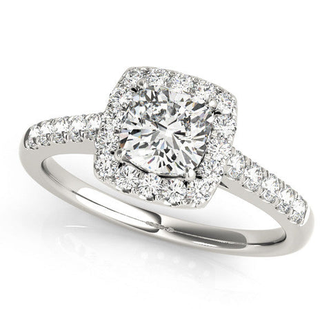 Silver Cushion Halo Pavé Diamond Engagement Ring with Four-Prong Setting