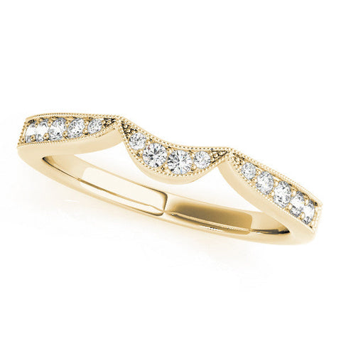 Yellow gold Pavé Round Diamond Contour Milgrain Band