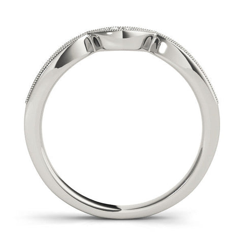 White gold Pavé Round Diamond Contour Milgrain Band